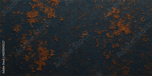 Brown and orange textured rust covers an old, grungy metal surface