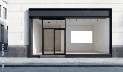 Wallpaper Mural Modern minimalist storefront with large glass and a sleek entrance, set against a neutral building facade Torontodigital.ca