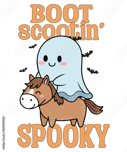 Boot Scootin' Spooky Ghost Cowboy Funny Halloween Men Women T-Shirt
