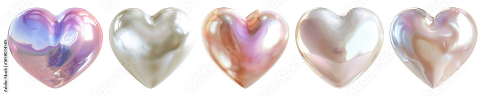 Obraz premium PNG Colorful iridescent heart shapes, element set on transparent background