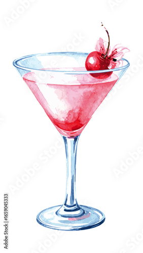 Delicate Watercolor Cherry Blossom Cocktail Illustration 