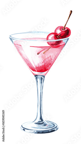 Delicate Watercolor Cherry Blossom Cocktail Illustration 