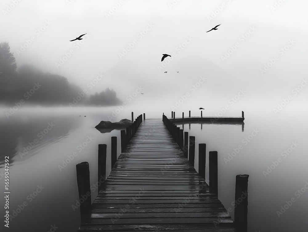 Obraz premium a pier, with the light, and the fog, the composition is good, great picture.