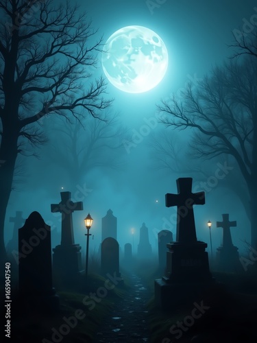 cemetery in the night vector illustration