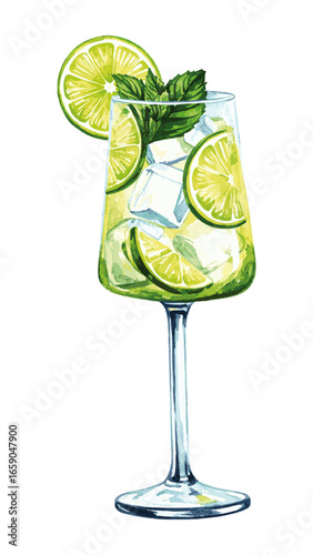 Watercolor Illustration of Hugo Spritz Cocktail