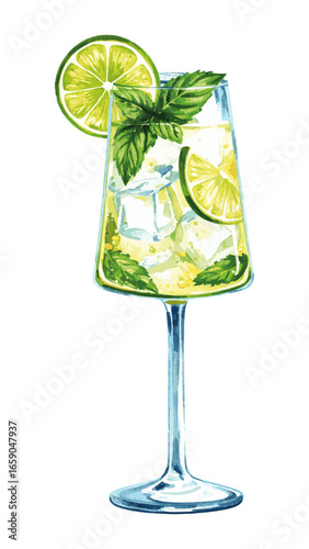 Watercolor Illustration of Hugo Spritz Cocktail