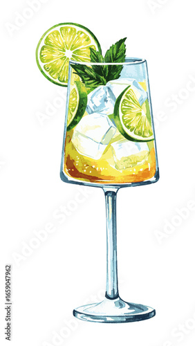 Watercolor Illustration of Hugo Spritz Cocktail