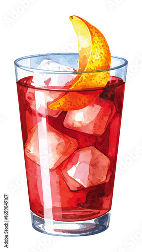 Watercolor Illustration of Negroni Cocktail – Classic Italian Drink