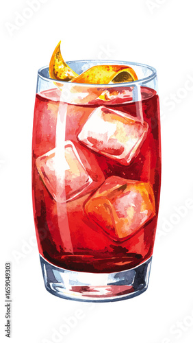 Watercolor Illustration of Negroni Cocktail – Classic Italian Drink