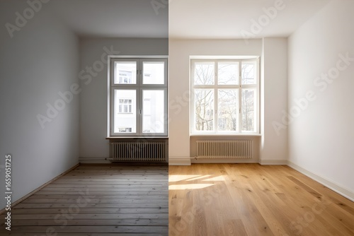 Wallpaper Mural Dark room with wooden floor, bright room with wooden floor Torontodigital.ca