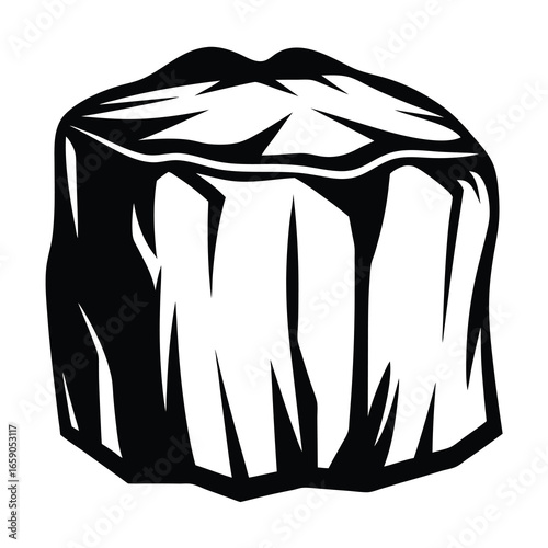 Abstract illustration of a boulder, depicting a rock formation in monochrome