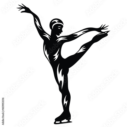 Elegant silhouette of a male figure skater in a graceful pose