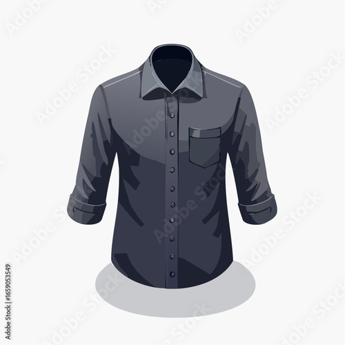 Stylish Black Shirt Vector Illustration with Rolled-Up Sleeves, Featuring Subtle Folds and a Minimalist Design for Versatile Apparel Graphics