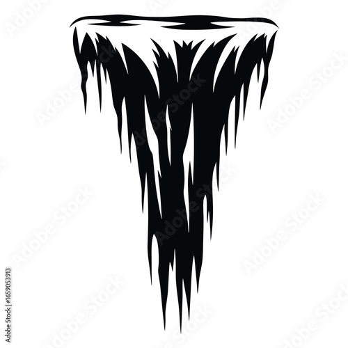 Stylized black and white vector image of an unusual dripping formation