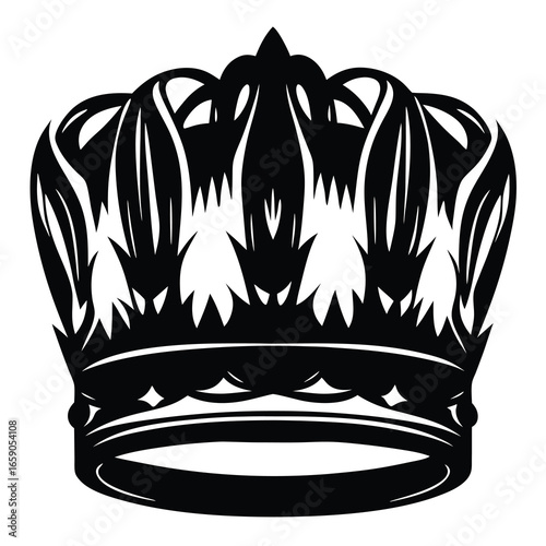 Elegant Black Crown Illustration Representing Royalty, Power, and Sophistication on White Background