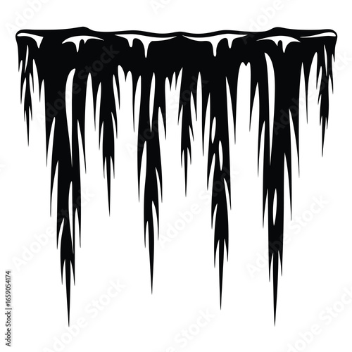 Silhouette of Sharp Icicles Hanging Down, a Wintery and Cold Scene