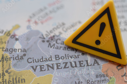 Картината върху платно Venezuela Crisis Warning Sign on Map — Travel Advisory and Extreme Risk