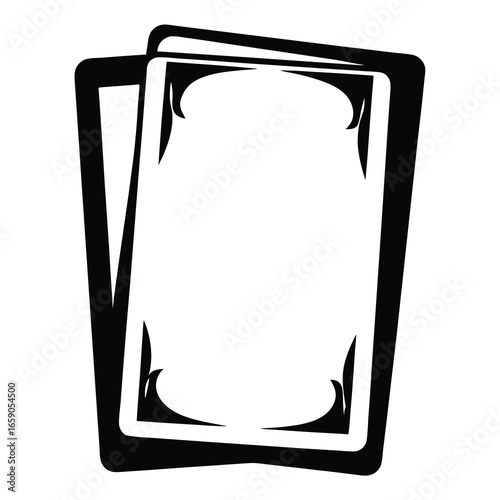 Black and white image of two stylized playing cards slightly overlapping