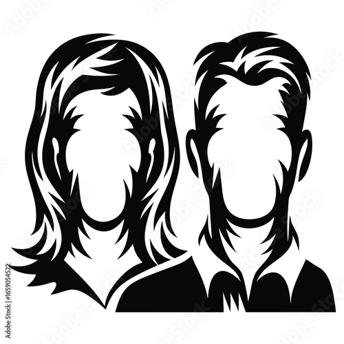 A silhouette drawing of a couple with interesting and unusual features