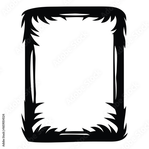 Abstract decorative rectangular frame with spiked edge in black and white