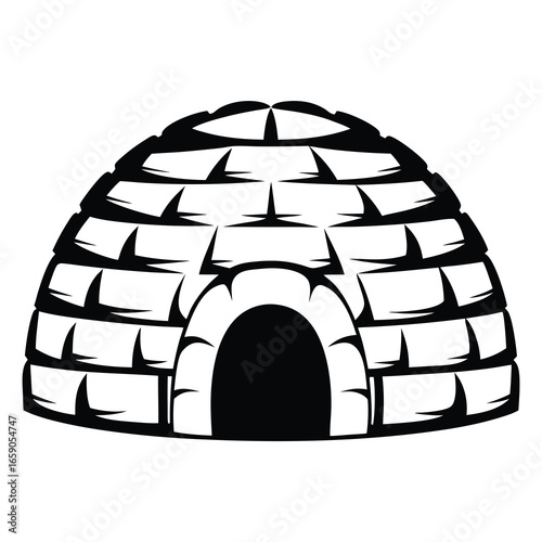 Stylized monochromatic igloo illustration with entrance, perfect for simple designs