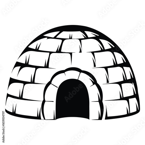 Monochromatic Vector Illustration of an Igloo Made of Ice Bricks on White
