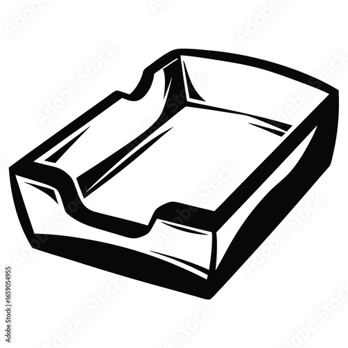 Simple black and white outline illustration of a cat litter box