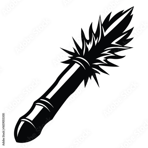 Monochromatic Illustration of a Stylized Projectile Object Expoding in Sharp Jagged Shards