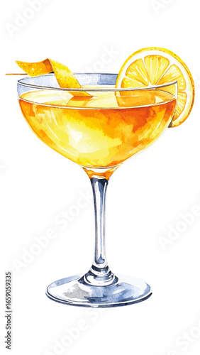 Watercolor Illustration of Bee’s Knees Cocktail – Classic Gin Drink with Honey and Lemon