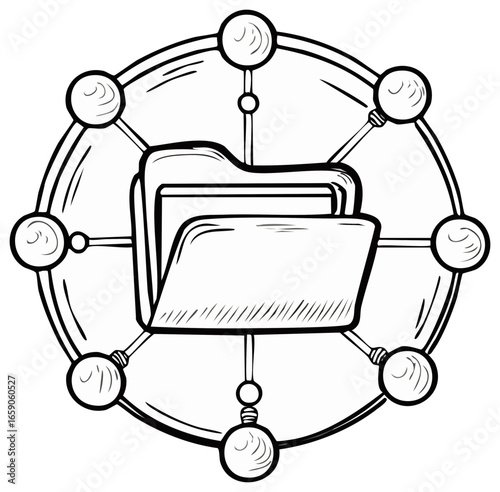 Open Folder Connected to Network Spheres Illustration Concept