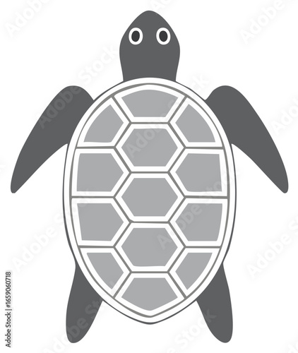 Simple Gray Turtle Vector Illustration with Shell Pattern for Ocean and Wildlife Concepts