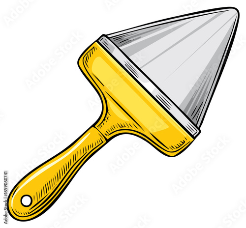 Retro comic style illustration of a yellow handled pointing trowel for construction or masonry work