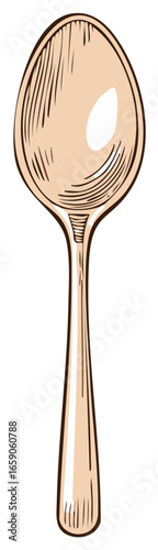 Hand drawn wooden spoon illustration vintage kitchen utensil cutlery