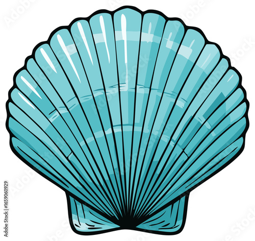 Illustration of a Blue Scallop Seashell Isolated on White for Marine Life Theme and Beach Decor Projects