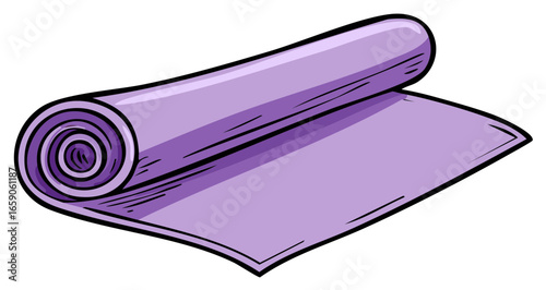 Rolled purple fitness mat for yoga or exercise classes illustration