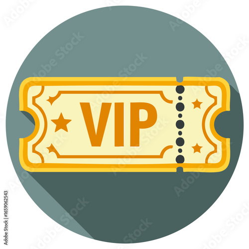Yellow VIP event ticket with stars and perforation line
