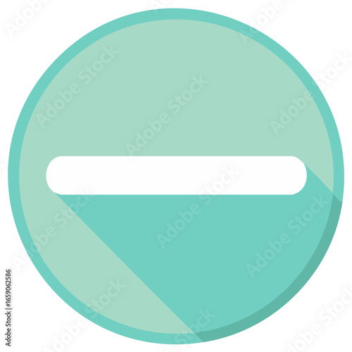 Flat Icon of a Minus Symbol in a Circle with Long Shadow