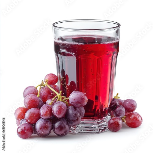 Refreshing glass of red grape juice with fresh grapes
