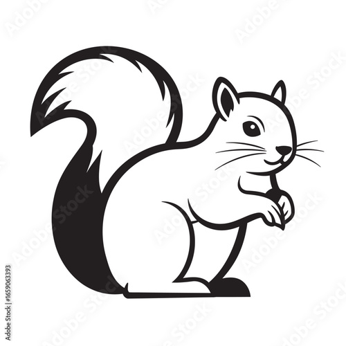 black and white silhouette of a squirrel on a white background