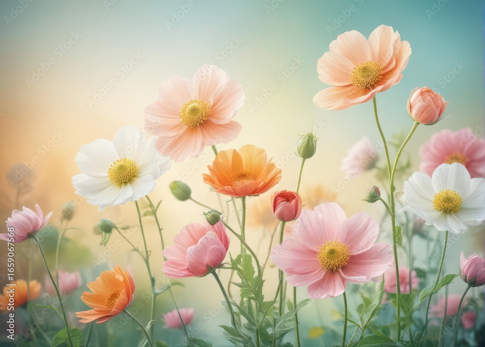 custom made wallpaper toronto digitalSoft pastel hues of watercolor seamless background with delicate Icelandic poppies in full bloom