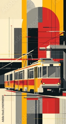 Geometric city tram illustration