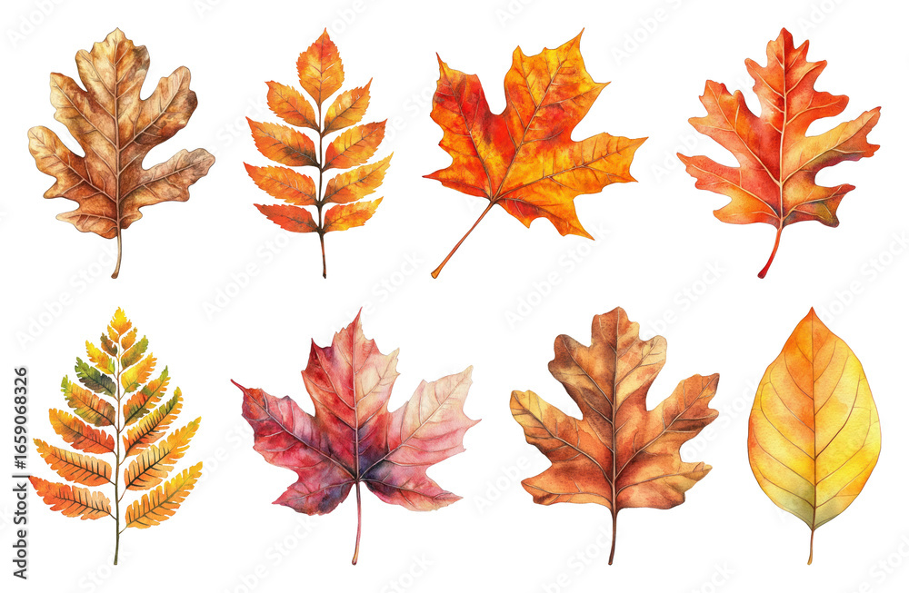 Fototapeta premium PNG Colorful autumn leaves illustration, element set on transparent background