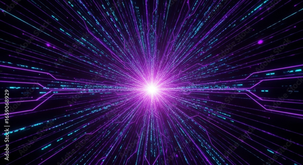 Fototapeta premium Digital Data Stream: Purple and Blue Light Burst