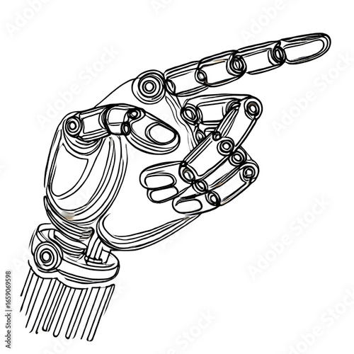 Drawing of a robot hand pointing, one continuous line, isolated on white background