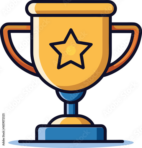 Gold trophy cup with a star icon, illustrated in a vector style, symbolizing achievement and success.