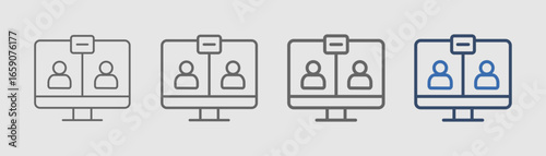 
outline icon set video conference with computer design, camera and two people
