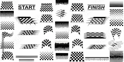 Collection of Checkered Racing Flags and Start Finish Lines with Motion Effects checkered flag speed