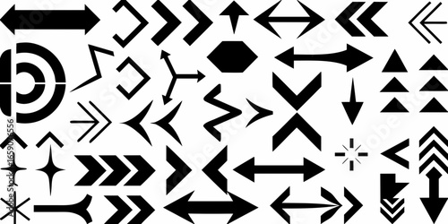 Collection of Black Arrow Symbols and Geometric Shapes for Design icon