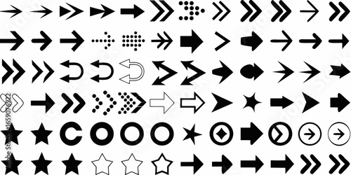 Extensive Assortment Of Black Arrows And Geometric Shapes icon symbol