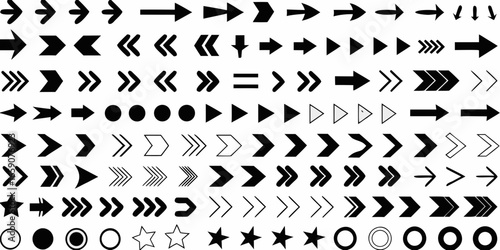 Collection of Black Arrows and Geometric Shapes on White Background direction pointer